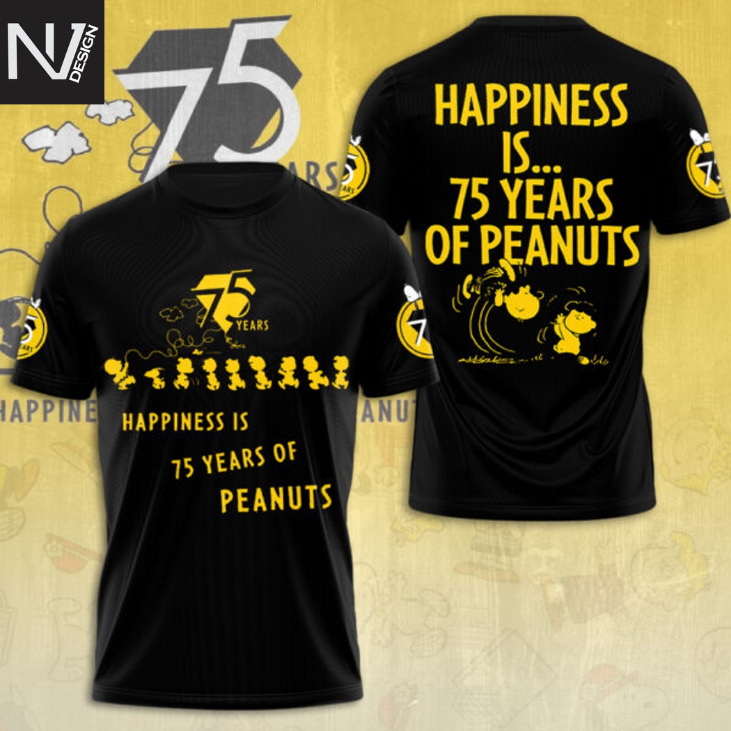 Happiness Is 75 Years Of Peanuts Since 1950 3D T-Shirt - Black Happiness Is 75 Years Of Peanuts Since 1950 3D T-Shirt - Black