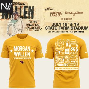 Morgan Wallen x Arizona Cardinals 2025 Im The Froblem Tour July 18,19 3D T-Shirt – Gold