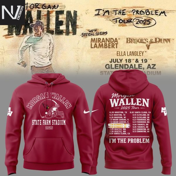 Morgan Wallen x Arizona Cardinals Im The Problem Tour 2025 Hoodie – Red