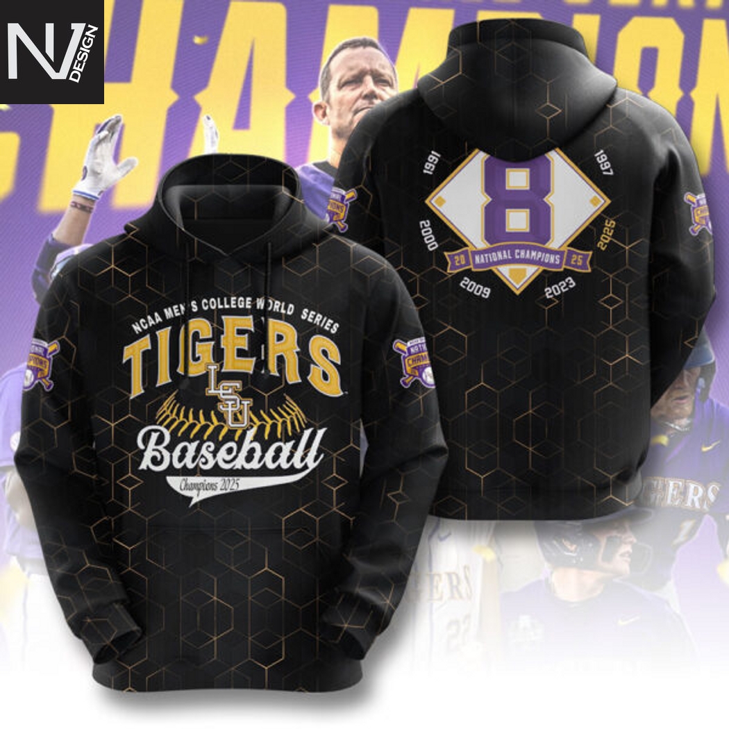 NCAA Mens College World Series LSU Tigers Baseball Champions 2025 Hoodie NCAA Mens College World Series LSU Tigers Baseball Champions 2025 Hoodie