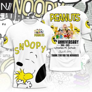 Peanuts 75th Anniversary 1950-2025 Charles M.Schulz Signature Thank You For The Memories 3D T-Shirt