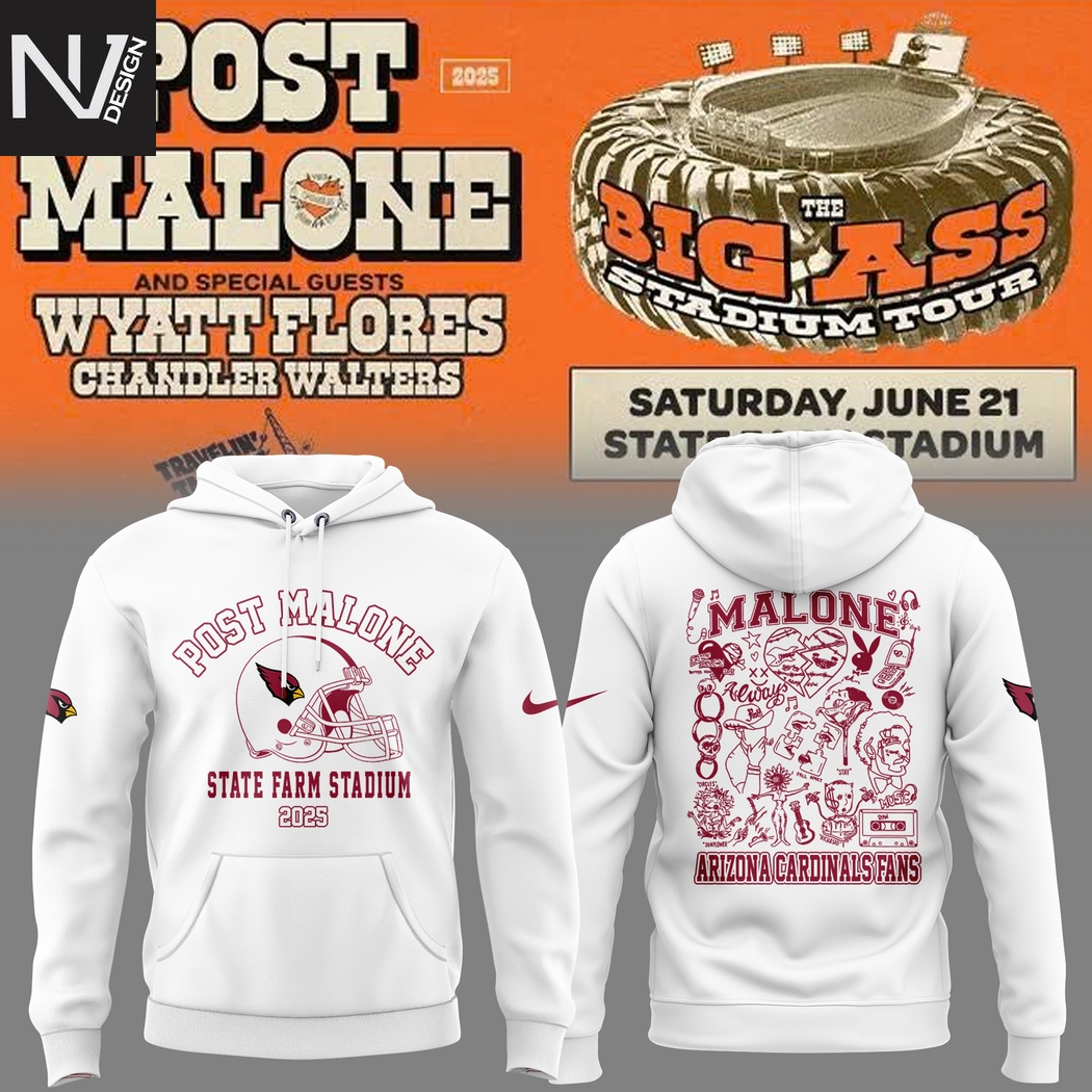 Post Malone x Arizona Cardinals State Farm Stadium 2025 Hoodie - White Post Malone x Arizona Cardinals State Farm Stadium 2025 Hoodie - White