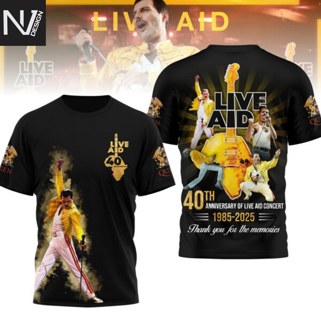 Queens 40th Anniversary Of Live And Concert 1985-2025 Thank You For The Memories 3D T-Shirt Queens 40th Anniversary Of Live And Concert 1985-2025 Thank You For The Memories 3D T-Shirt